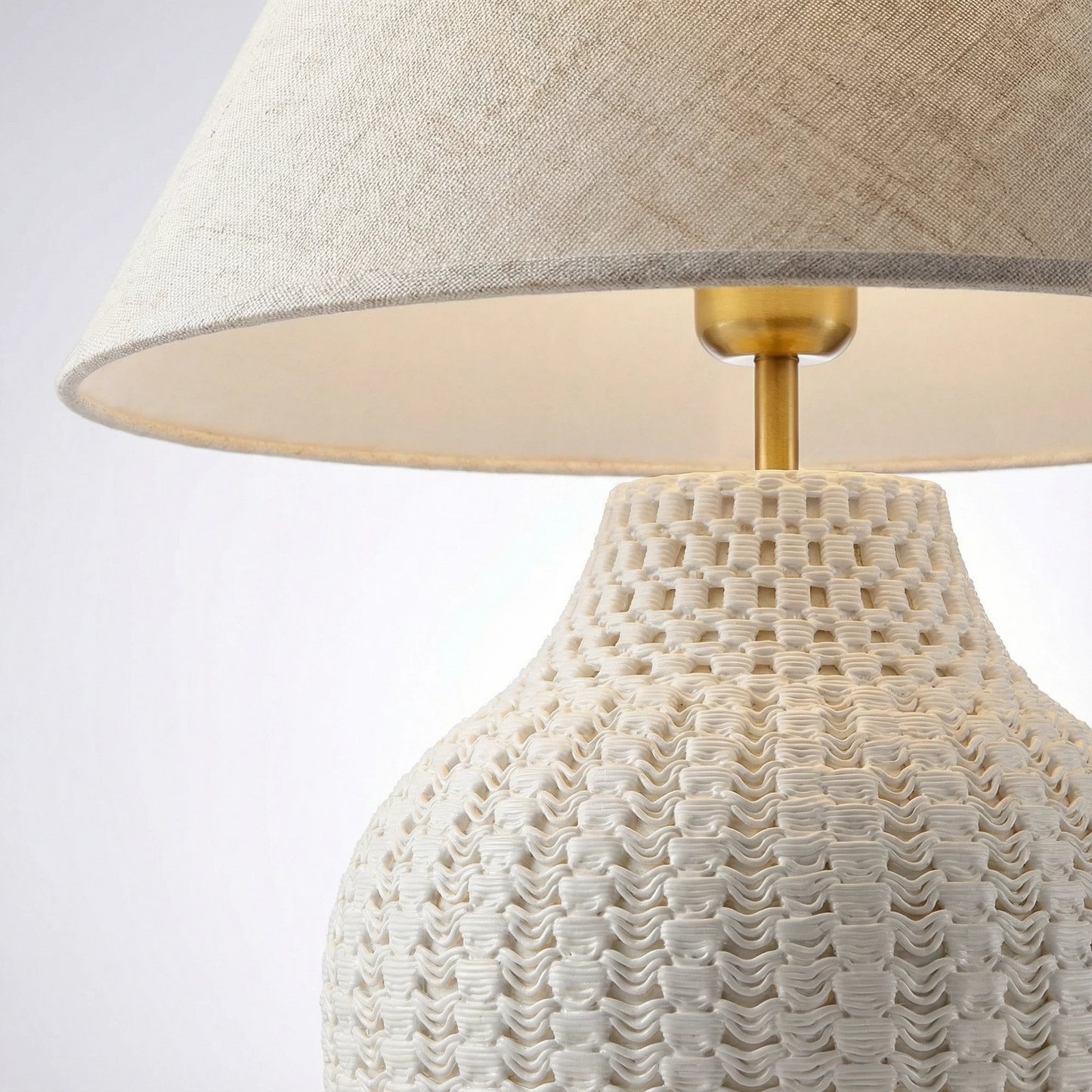 Textured Glazed Ceramic Accent Lamp, Soft Linen Shade Bedside Decor Lamp