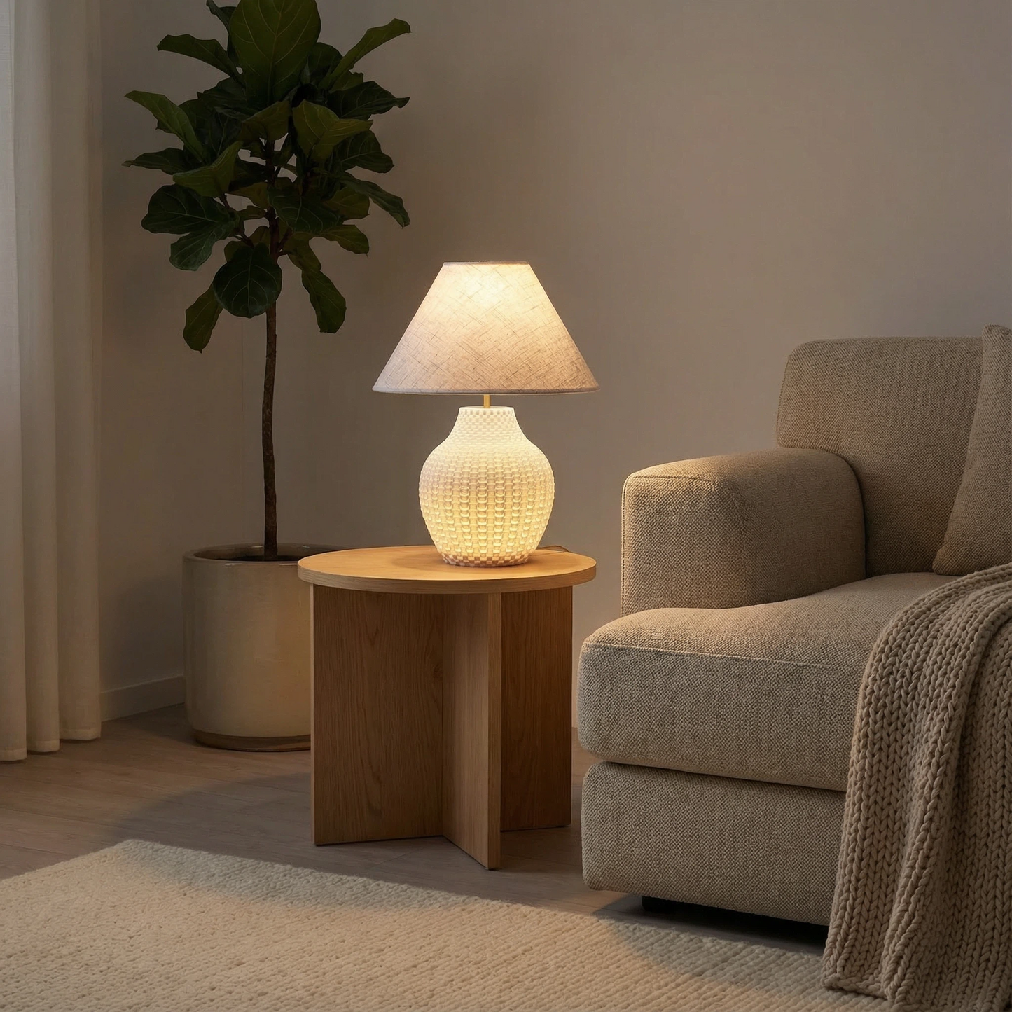 Textured Glazed Ceramic Accent Lamp, Soft Linen Shade Bedside Decor Lamp